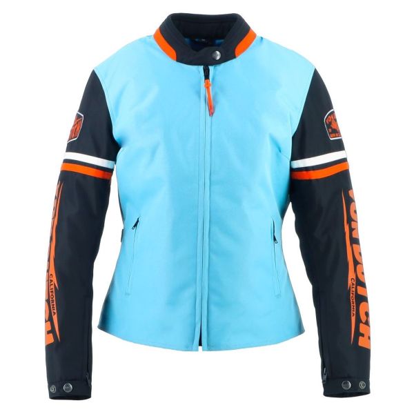 Cazadora moto Von Dutch California Girl Azul Cielo Negro Blanco Naranja