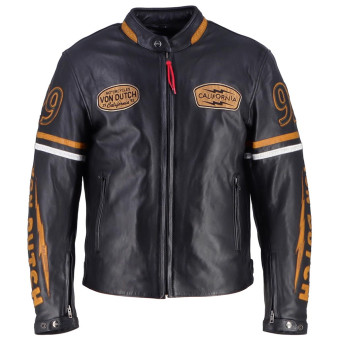 Cazadora moto Von Dutch California Cuero Negro Oro Blanco