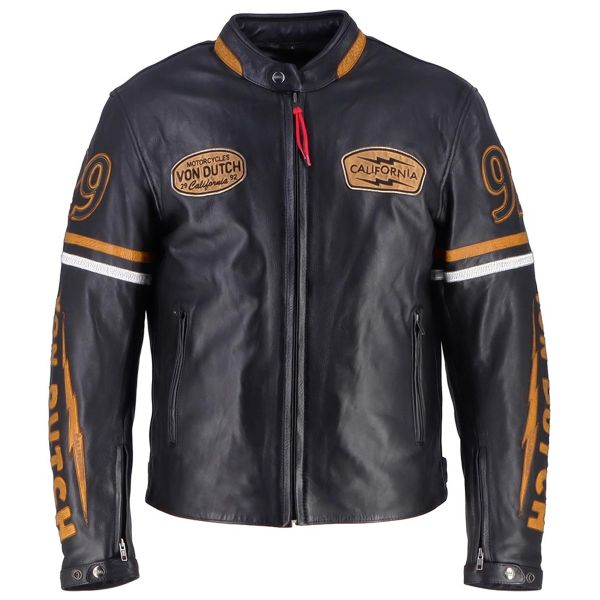 Cazadora moto Von Dutch California Cuero Negro Oro Blanco