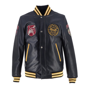 Cazadora moto Von Dutch Collegian Leather Rag Black Yellow