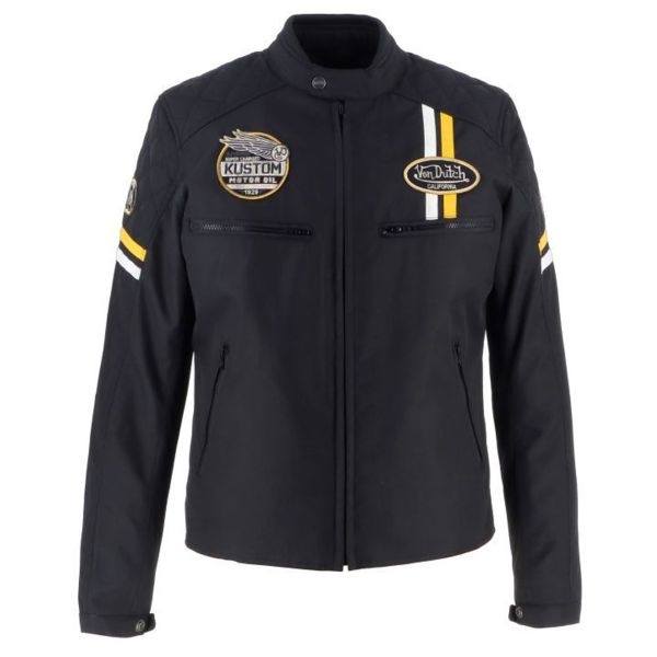 Cazadora moto Von Dutch Race Now Negro Blanco Amarillo