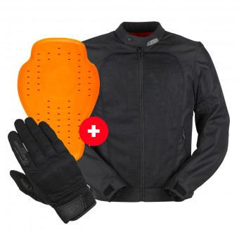 Cazadora moto Furygan Genesis Mistral Evo 2 Black + Espaldera D3O Viper Nivel 2 + Jet D3O