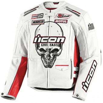 Cazadora moto ICON Victory Death Oro Glory Crusader White