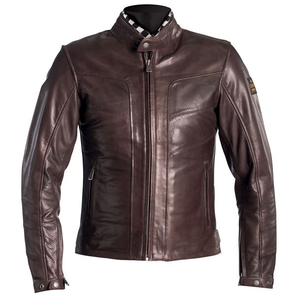 Cazadora moto Helstons River Leather Perforated Brown