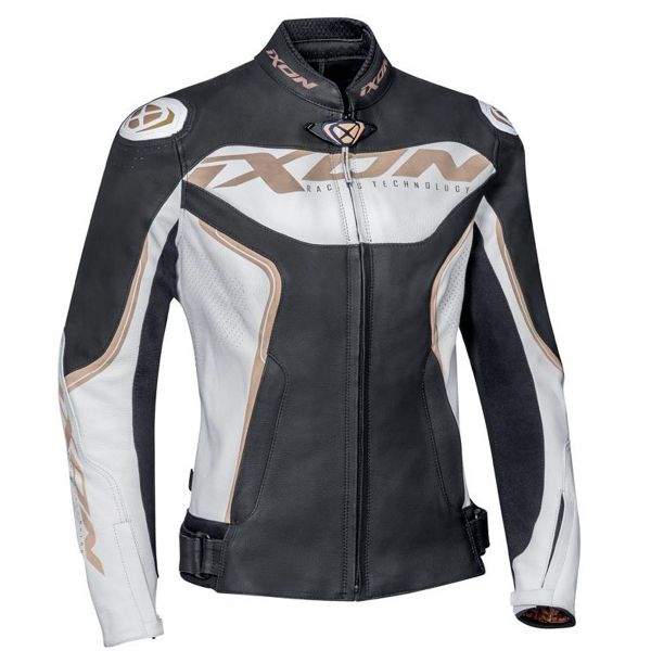 Cazadora moto Ixon Trinity White Black Gold
