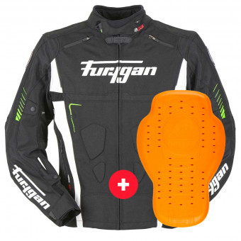 Cazadora moto Furygan Vortex Black White Green + Espaldera D3O Viper Nivel 2
