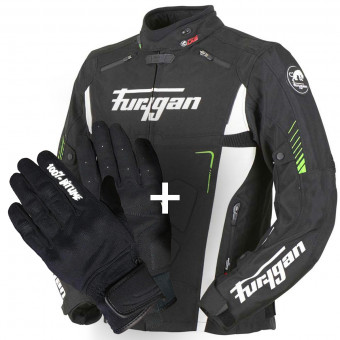 Cazadora moto Furygan Vortex Black White Green + Jet Evo II 100% Bitume