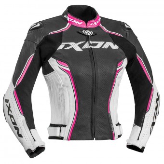 Cazadora moto Ixon Vortex Lady Jacket Negro Blanco Fucsia