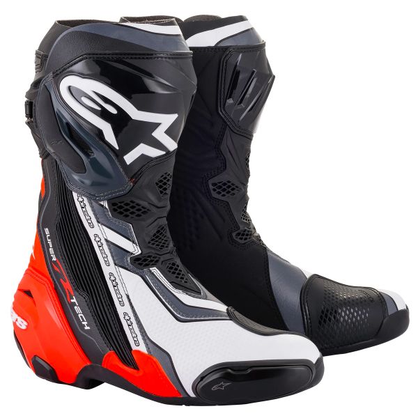 Botas Moto  Alpinestars Bota Supertech R Negro Rojo Fluo Blanco Gris Botas Moto  Alpinestars Bota Supertech R Negro Rojo Fluo Blanco Gris