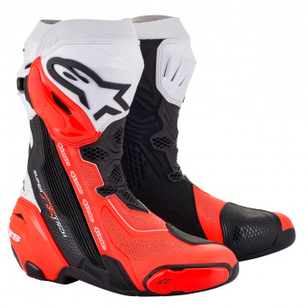 Botas Moto  Alpinestars Supertech R Vented Bota Negro Blanco Rojo Fluo Botas Moto  Alpinestars Supertech R Vented Bota Negro Blanco Rojo Fluo