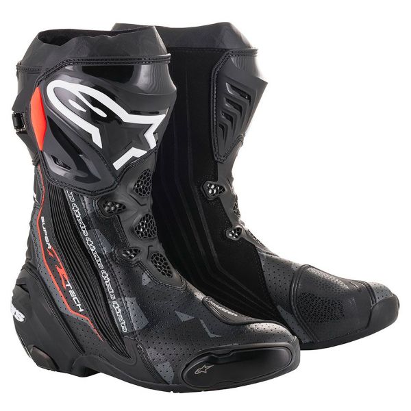 Botas Moto  Alpinestars Supertech R Black Dark Grey Red Fluo