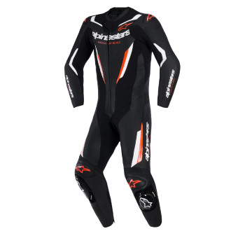 Mono Moto Cuero Alpinestars GP Force V2 Leather Suit 1PC Black White Red Fluo