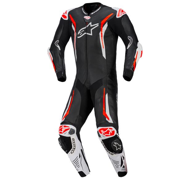 Mono Moto Cuero Alpinestars GP Tech V5 1 PC Leather Suit Black White Red Fluo