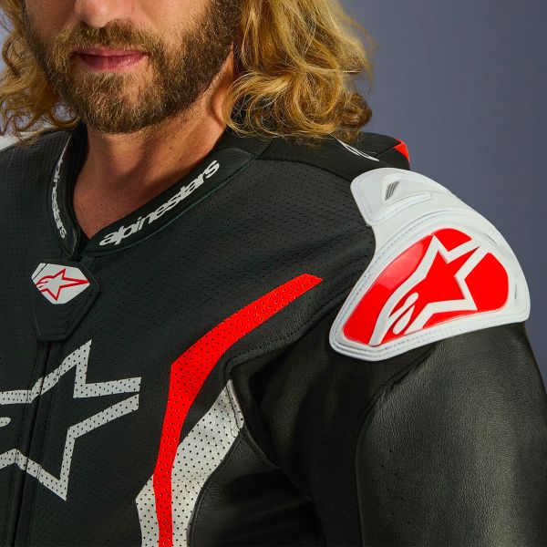 Alpinestars GP Tech V5 1 PC Leather Suit Black White Red Fluo