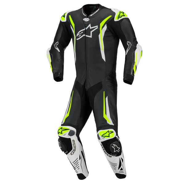 Mono Moto Cuero Alpinestars GP Tech V5 1 PC Leather Suit Black White Yellow Fluo