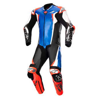 Mono Moto Cuero Alpinestars Racing Absolute V2 1PC Metallic Blue Black White Red Fluo