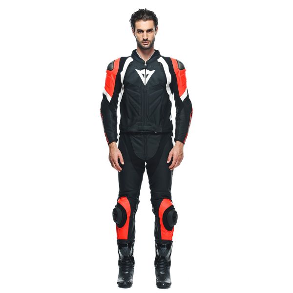 Mono Moto Cuero Dainese Avro 4 2 PC Black Matt Fluo Red White Mono Moto Cuero Dainese Avro 4 2 PC Black Matt Fluo Red White