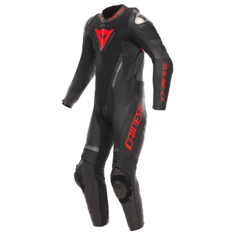 Mono Moto Cuero Dainese Demon Sprint 1PC Cuero Negro Negro Rojo Lava