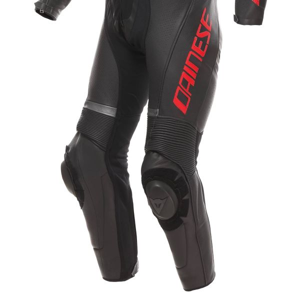 Dainese Demon Sprint 1PC Cuero Negro Negro Rojo Lava