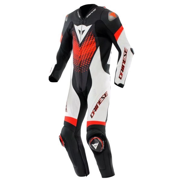 Mono Moto Cuero Dainese Laguna Seca 6 Perf 1PC Leather Black White Red Fluo