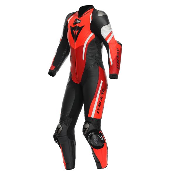 Mono Moto Cuero Dainese Misano 3 Perf. D-Air 1PC Woman Black Red Fluo Red