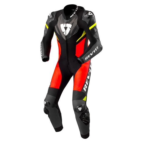 Mono Moto Cuero REV'IT Hyperspeed 2 Schwarz Neon Rot