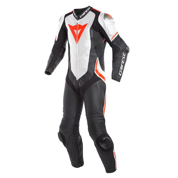 Mono Moto Cuero Dainese Laguna Seca 4 1PC Perforated Black White Fluo Red