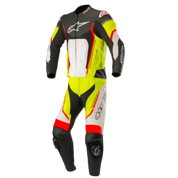 Mono Moto Cuero Alpinestars Motegi V2 2PC Black White Yellow Fluo Red