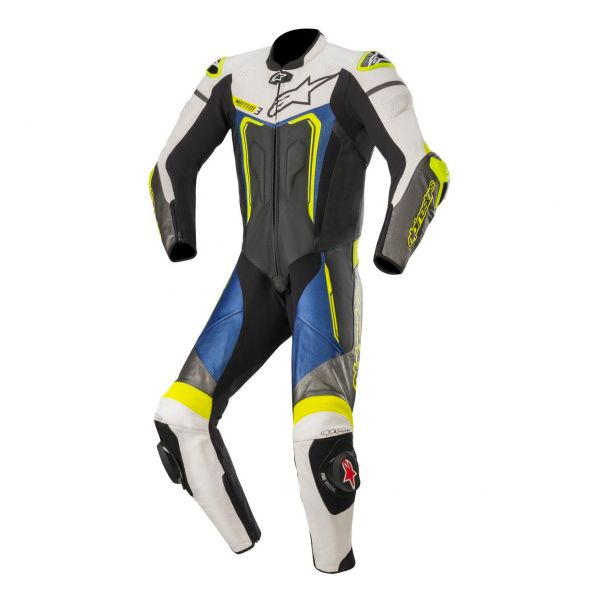 Mono Moto Cuero Alpinestars Motegi V3 Black White Metallic Gray Blue
