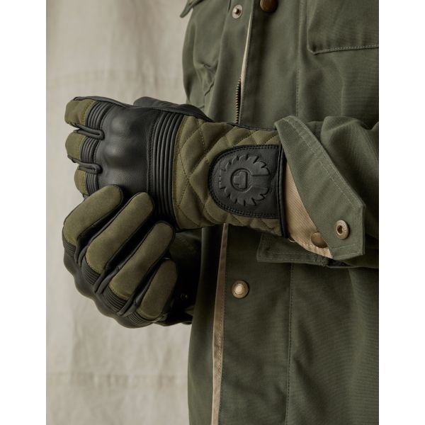 Guantes moto Belstaff Hampstead Leather Cotton Black Forest Green