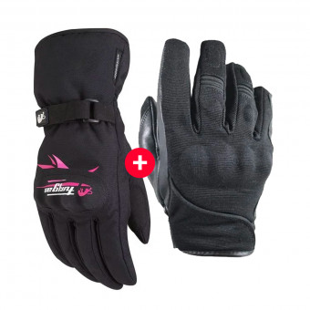 Guantes moto HARISSON Splash Waterproof Black + Origami Lady Black Pink