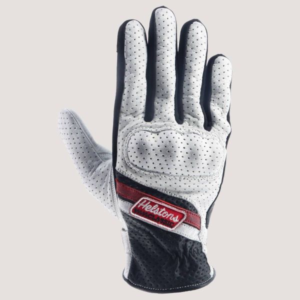 Guantes moto Helstons Coches Verano Cuero Negro Blanco Rojo