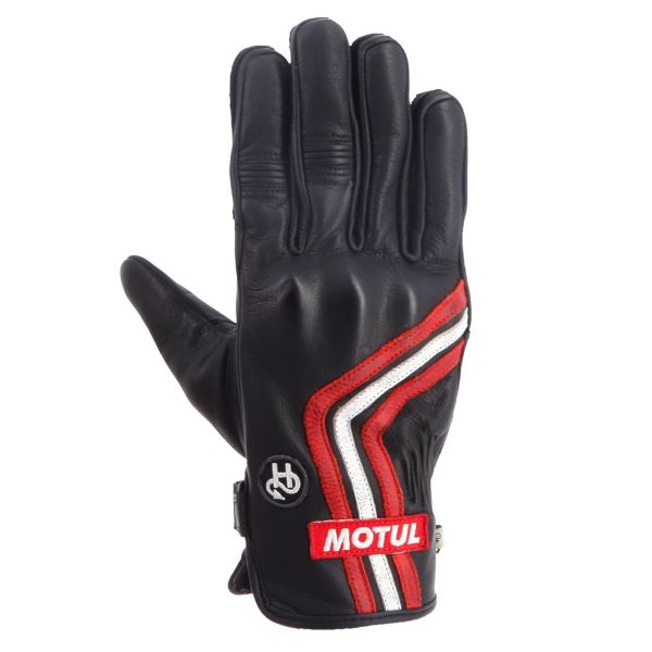 Guantes moto Helstons Motul Petrol Verano Cuero Negro Blanco Rojo