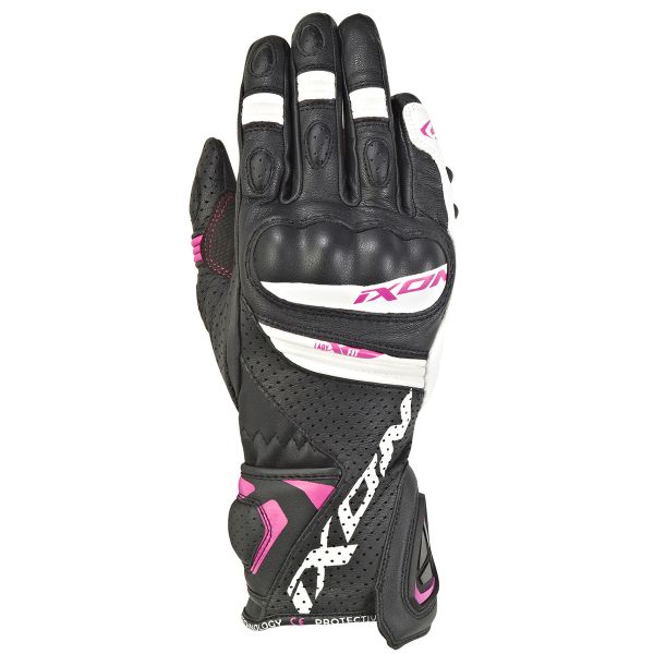 Guantes moto Ixon Rs Tempo Air Lady Negro Blanco Fucsia