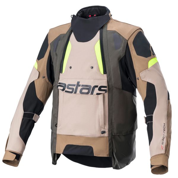 Chaquetas moto Alpinestars Halo Drystar Caqui oscuro Arena Amarillo Fluo