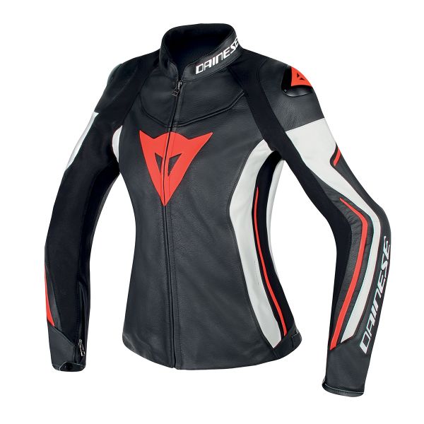 Cazadora moto Dainese Assen Lady Black White Red Fluo