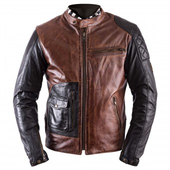 Cazadora moto Helstons Fuel Dirt Track Leather Rag Camel Black