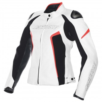 Cazadora moto Dainese Racing D1 Lady White Black Red Fluo