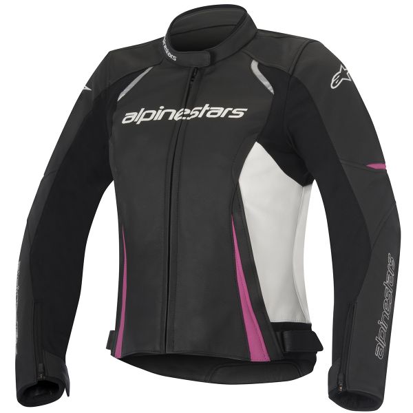Cazadora moto Alpinestars Stella Devon Leather Black White Fuchsia