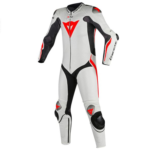 Mono Moto Cuero Dainese Tuta Mugello R D-Air Black White Fluo Red