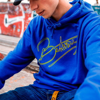 100% Bitume Art Letter Blue Neon Yellow Hoodie