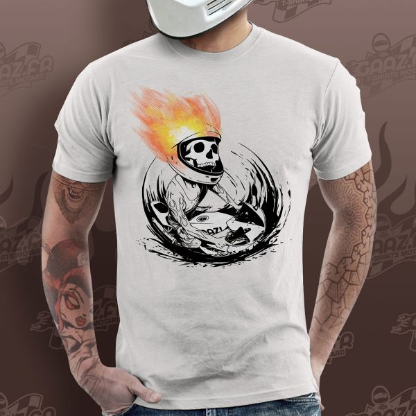 Camisetas Moto Gaaz Skull Fire (Blanco)
